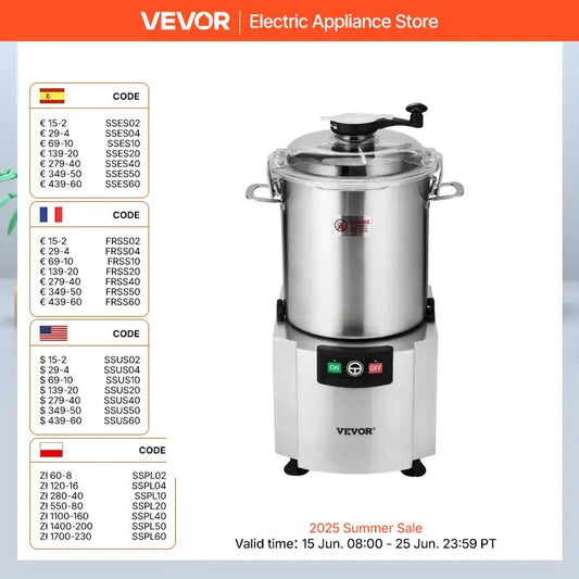 Processador de Alimentos Inox 6–19QT – Lâmina em S para Uso Doméstico e Comercial