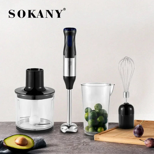 Mini Mixer Elétrico 4 em 1 – 5 Velocidades, Lâmina Inox, Tritura, Bate e Pica