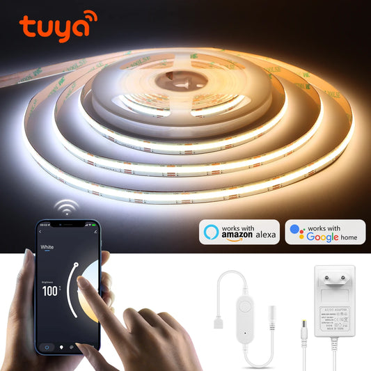 Fita LED Inteligente Wi-Fi Tuya – 3M/5M, 24V, CCT 2700K–6500K, Compatível com Alexa e Google