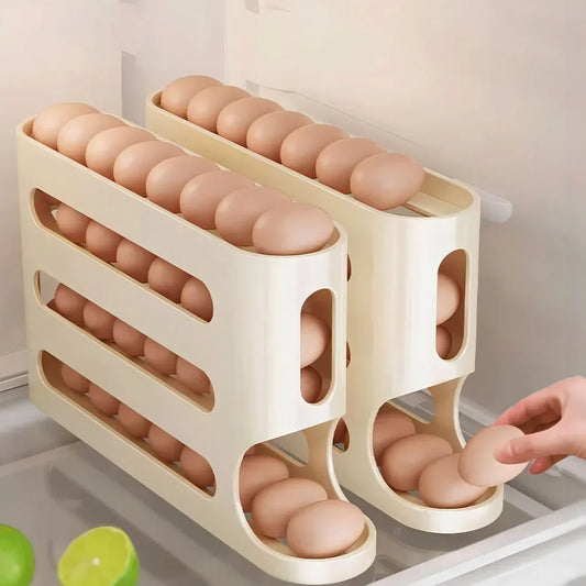 Porta-Ovos Automático 4 Camadas – Dispenser com Rolagem para Geladeira