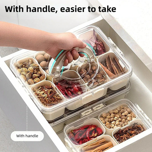 Porta-Salgados com Tampa – Caixa Organizadora com 4 ou 8 Divisórias para Frutas e Snacks